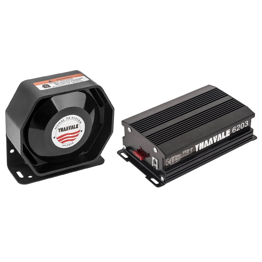 YHAAVALE 6203 Car Amplifier Police Siren & Metal Ultra Slime Octagon Flat Speaker,DC12V 100W Multi-Tones Handheld Remote Control with Mic Loudspeaker Emergency Electronic PA System