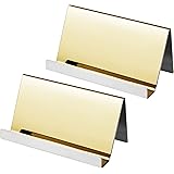 Maxdot 2 Pack Stainless Steel Business Cards Holders Desktop Card Display Business Card Rack Organizer (Champagne Gold)