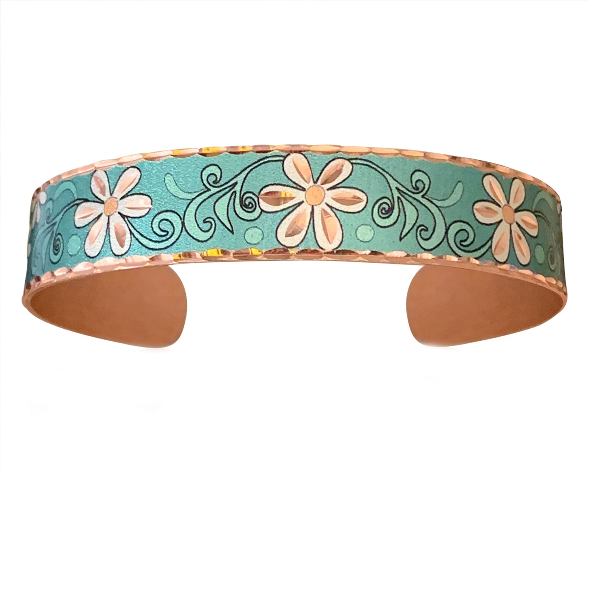 Women's Artisan-crafted Daisy Flower Bracelets Feature Open-ended Copper Green Bracelets Cuff Design - Beautiful Flower Cuff