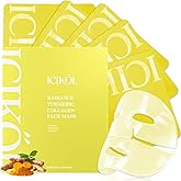 ICIKOL Radiance Turmeric Collagen Face Mask, 5 Pack - Overnight Calming Ance Mask with Kojic Acid for Roughed Skin & Dullness, Oil Control & Pore Refining Facial Sheet Mask