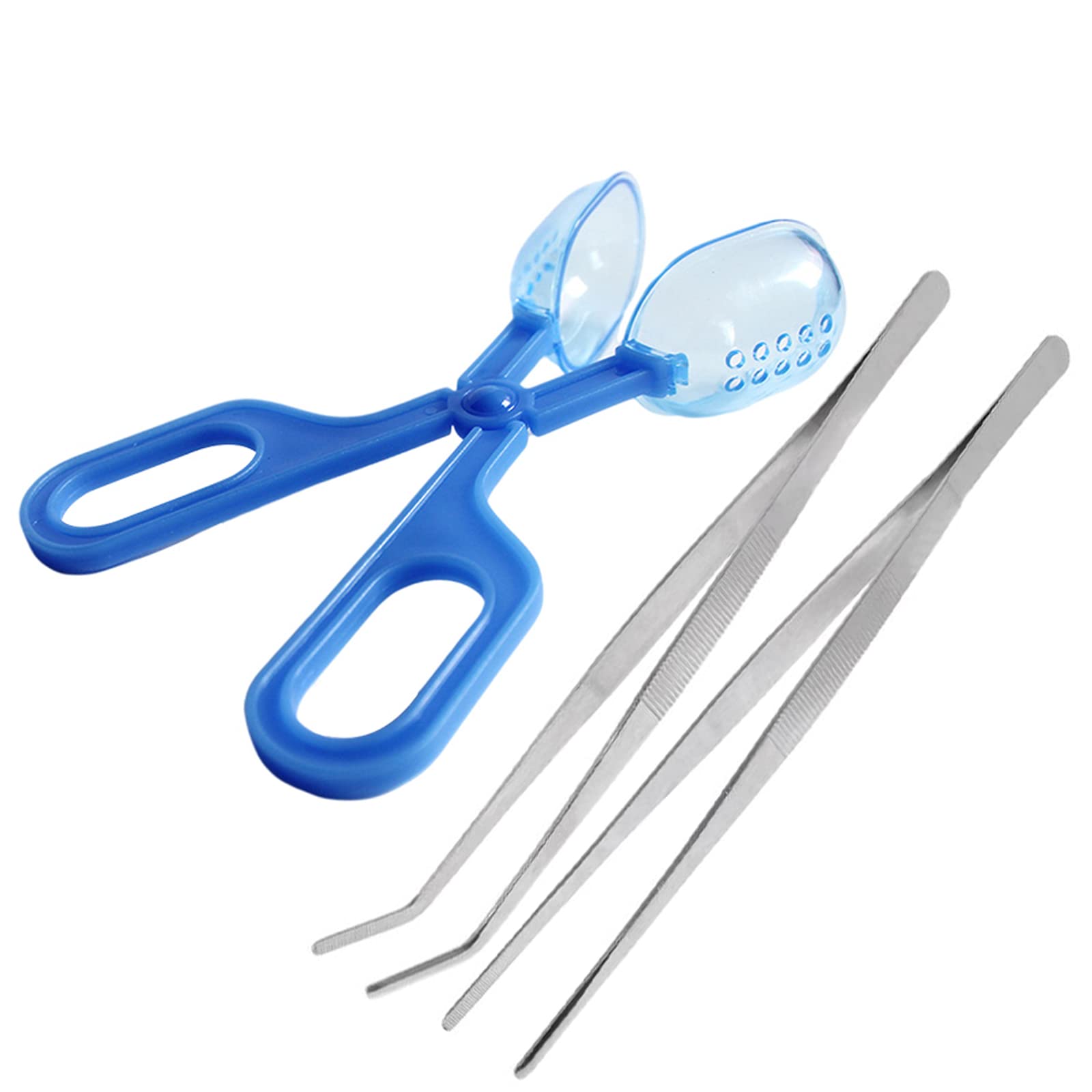 Yoogeer 3in1 Feeding Tool Reptile Feeding Tongs Cricket Clamp Bug Scooper, Cleaning Supplies Scooper+ 2X Tweezers for Reptile, Hedgehog, Hamsters, Guinea Pig,Lizard, Spider Bearded Dragon (Blue)