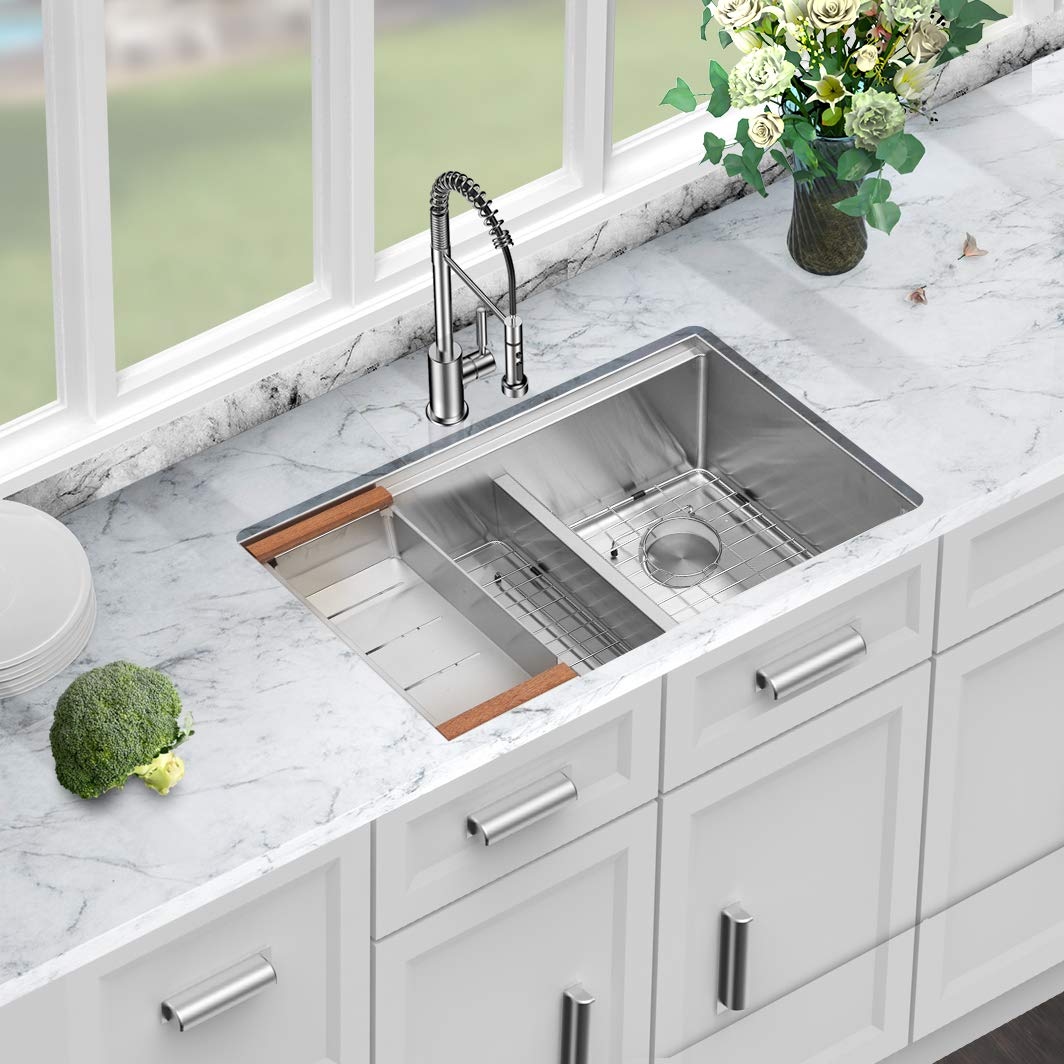 Sarlai 33 Inch Kitchen Sink Undermount Ledge Workstation ...