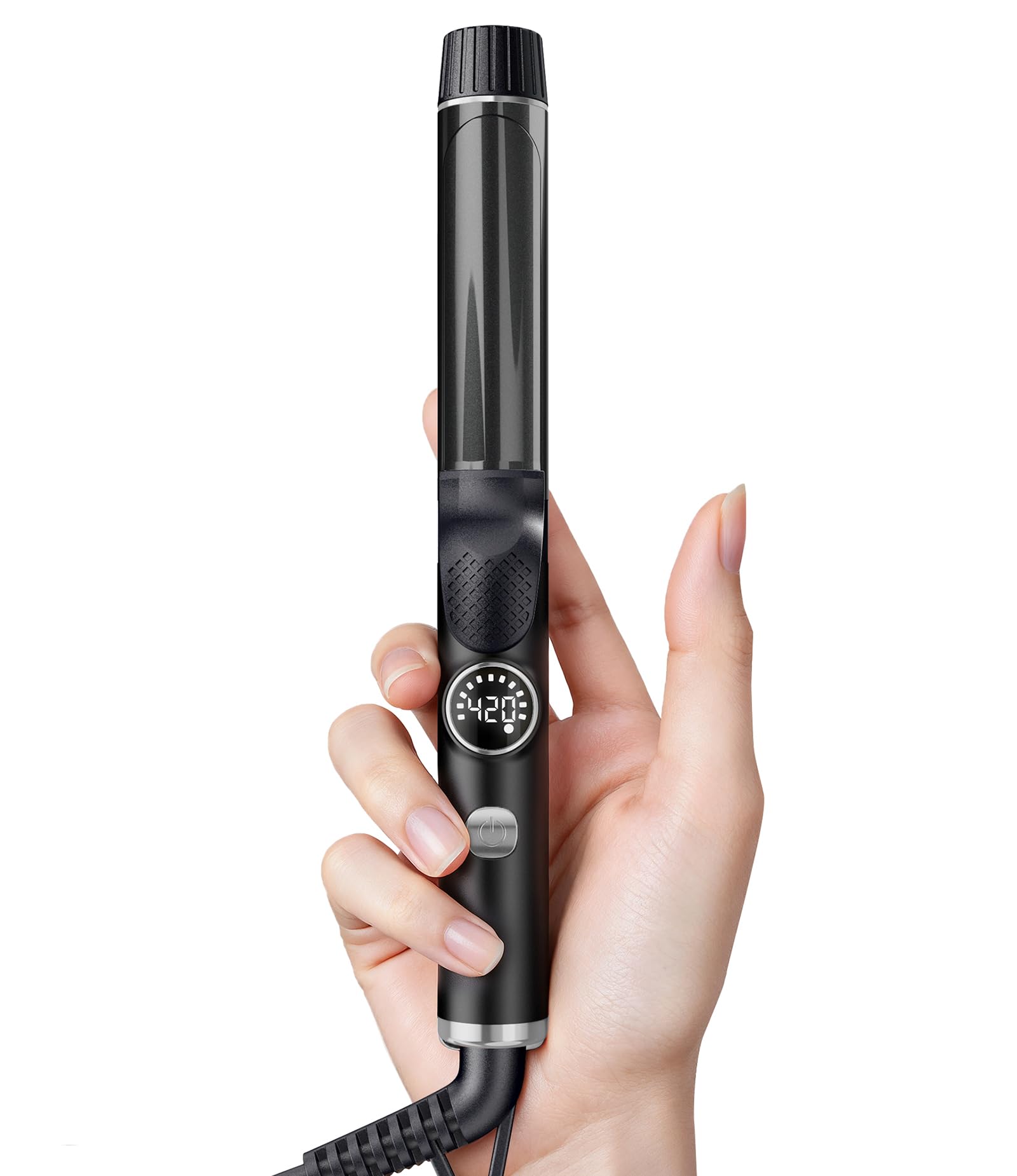 Photo 1 of 1 Inch Mini Travel Curling Iron, 100-240V Travel Dual Voltage Curling Iron for Short Hair with 5 Heat Settings, Small Curling Wand with Temperature Memories and Lock, Silver