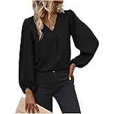 EGRETLAC Long Sleeve Blouses for Women, Leopard Print Chiffon Tops V Neck Loose Business Shirts Casual Work Tunic