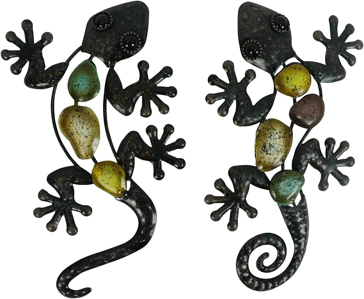 Plaques & Wall Art - LIFFY Metal Gecko Wall Decor Lizard Garden Art Hanging Outdoor Decorations for Patio or Fence, Set of 2