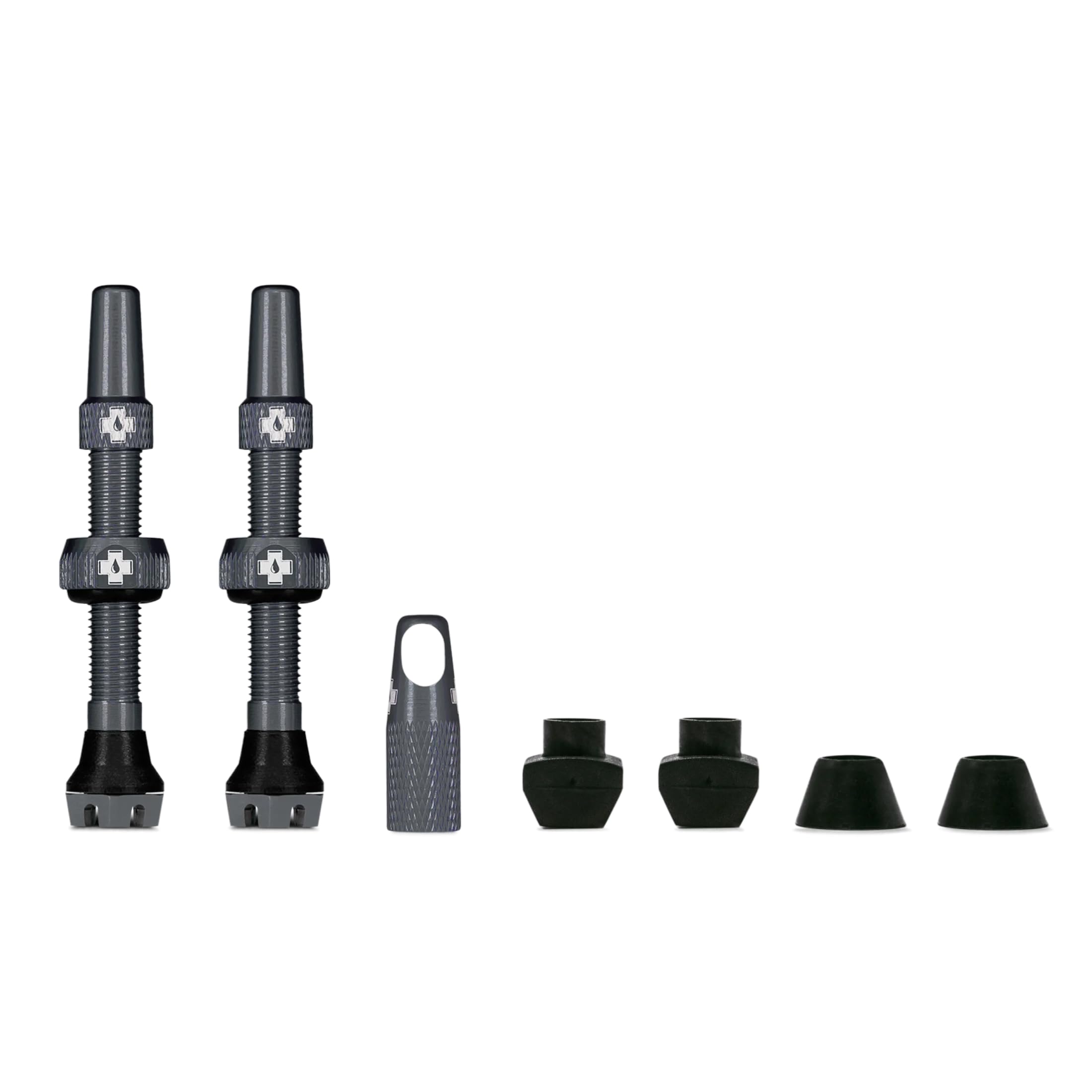 Muc-Off Tubeless Valves V2-7075 Aluminium Presta Valves with Core Removal Tool - Air Flow System for Mountain Bike, Road and Gravel Wheels - Compatible with Rim Inserts - Grey, 44mm