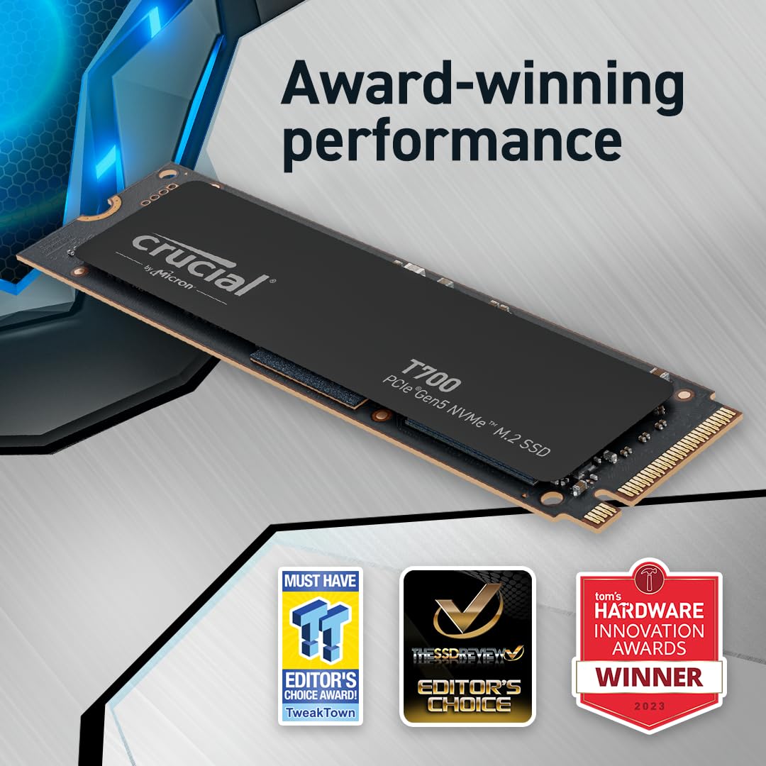 Crucial T700 4TB Gen5 NVMe M.2 SSD Up to 12,400 MB/s DirectStorage Enabled CT4000T700SSD3
