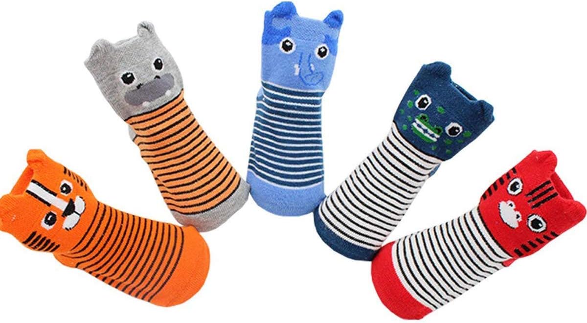 FlyingP Baby Socks 5 Pairs Cartoon Anti Skid Slip Socks 3D Animal Skid Baby Walker Grip Socks for 12-36 Months Toddler and Infants