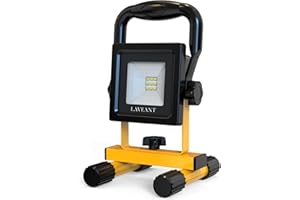 LAVEANT Rechargeable LED Work Lights,10W 2200mAh,600Lumens Portable Tiltable Waterproof Flood Lights with Stand, Men Tools for Outdoor Garage Emergency(10W Yellow)