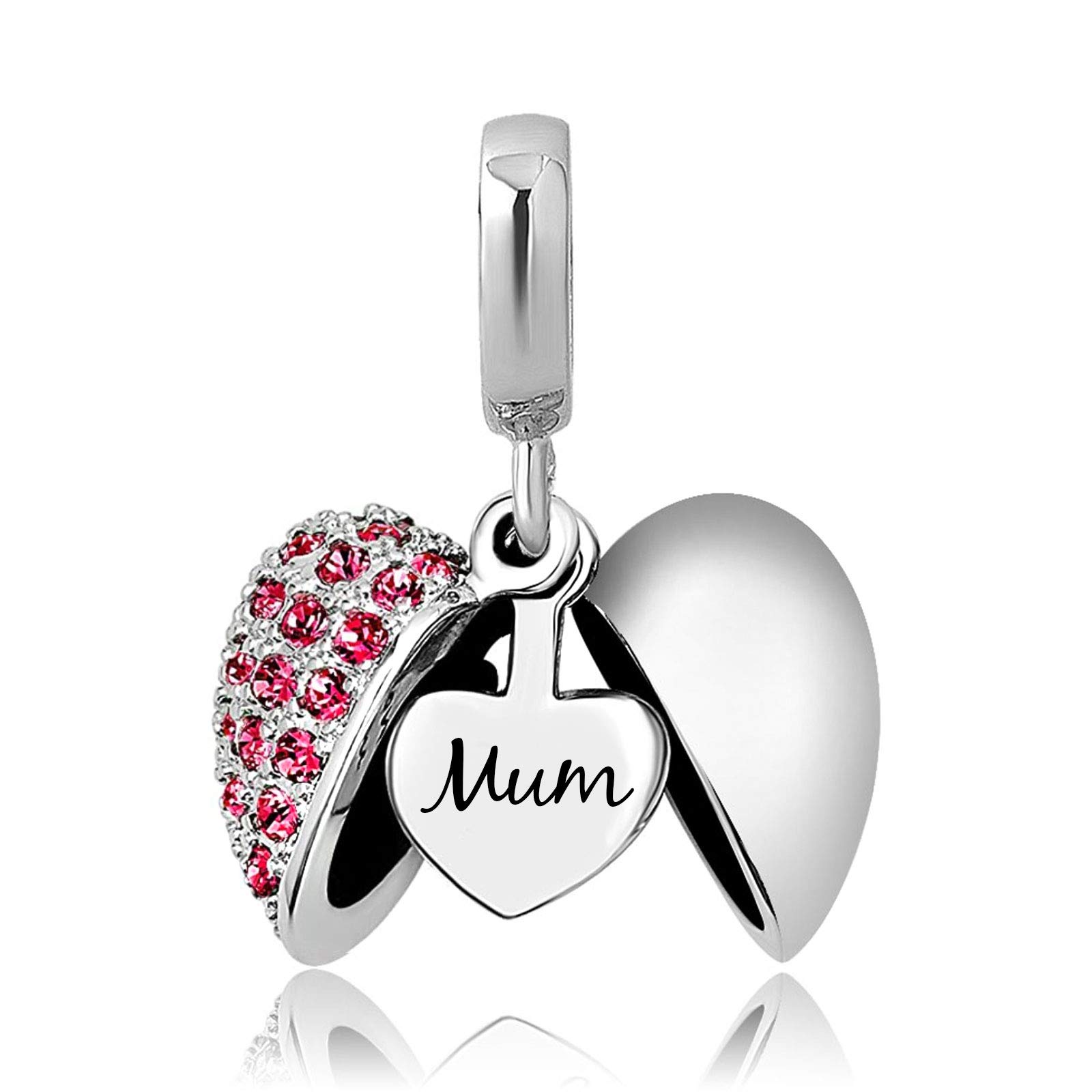 KunBead Jewelry Women Girls Mum Heart I Love You Bead Charms for Bracelets Necklace Gift for Mothers Day