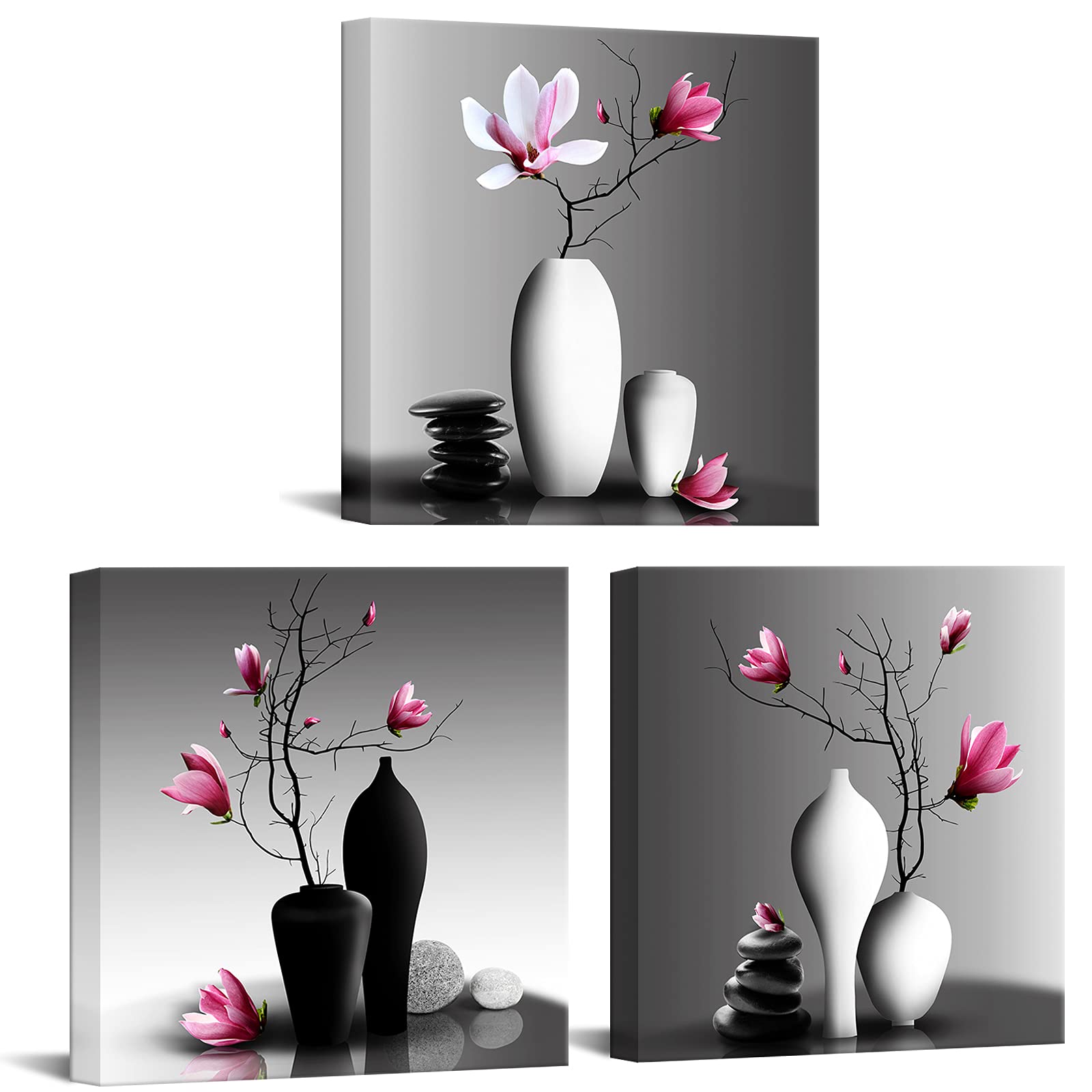 Photo 1 of Nachic Wall - Magnolia Flower Wall Art Bathroom Decor Pink and Grey Picture Painting Modern Zen Stones Decorations