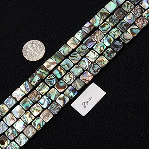 8mm Flat Square Natural Abalone Shell Beads Semi Precious Gemstone Beads for Jewelry Making Strand 15 Inch (48pcs)