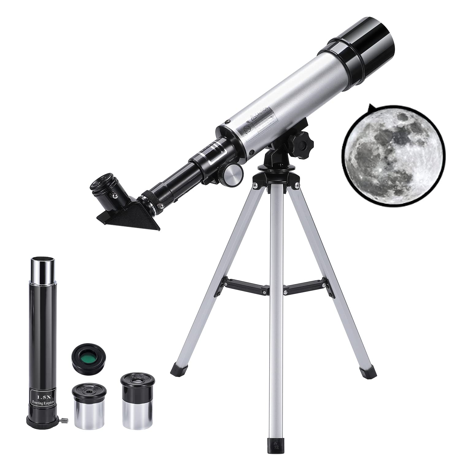 Telescope for Kids, Uverbon Astronomical Telescope 360/50mm 90X HD Outdoor Monocular Space Telescopes with Adjustable Tripod, Portable Refractor Spotting Scope for Kids and Beginners