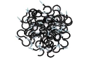 Hooks for Hanging - 100 Pack 1-1/4 Inch Black Cup Hooks with Vinyl Coated Steel, Heavy Duty Screw-in Hooks for Wall & Ceiling