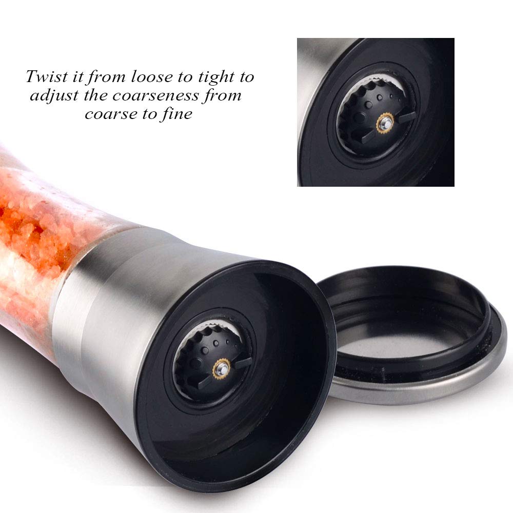 SHiZAK Set of 2 Salt and Pepper Grinder, Spice Grinder with Adjustable Coarseness Ceramic Rotor, Stainless Steel Pepper Shakers with 1 pcs Cleaning Brush