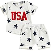 Amnnchya Baby Boy Girl 4th of July Outfit Toddler Fourth of July Clothes Infant USA Shirt and Stars Shorts Set