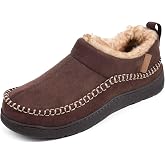 Zigzagger Men's Moccasin Slippers Indoor Outdoor | Memory Foam,Ankle Slip-On Loafer,Gift for Father,Rubber Sole,Heel Pull Tab,Flame Fur,Coral Fleece