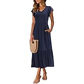 LUXVEER Women Summer Dresses 2026 Trendy Ruffle Sleeve V Neck Tiered Flowy A Line Casual Loose Beach Midi Dress with Pocket