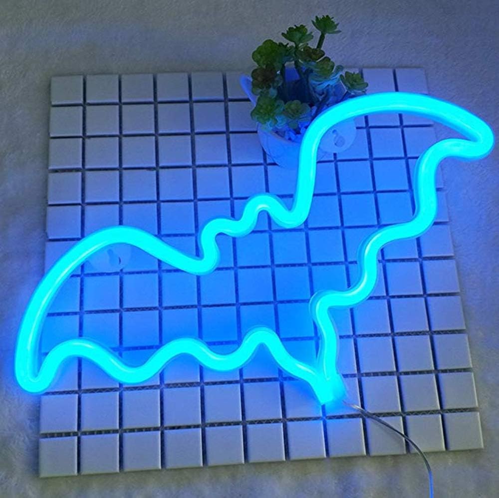 LED Neon Bat Sign Shaped Decor Light,Bat Kids Night Light Wall Decor for Christmas,Birthday Party,Kids Room, Living Room, Wedding Party Decor(Blue)