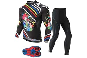 MOXILYN Men Cycling Jersey Set Long Sleeve Pro Cycling Clothes Riding Quick Dry Jacket + Cycling Bib with 9D Pad - Bike Clothing Kit