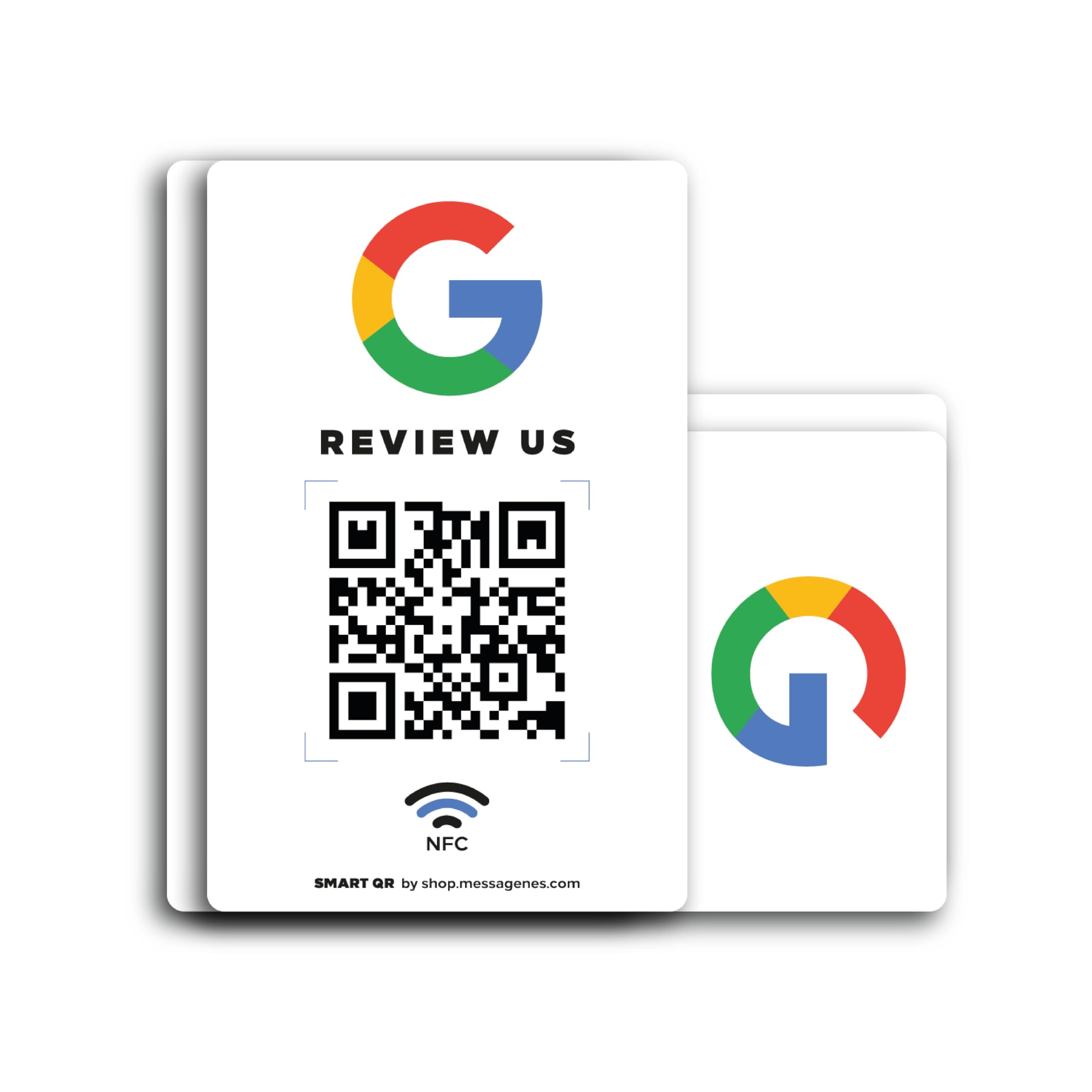 MESSAGENES | PVC Card Review Us on Google QR Code and NFC | NFC Business Card | Reusable QR Code for Reviews | Pack 2 Units | Boost your Business Reviews | Get Easy Reviews |Boost your Review Ranking