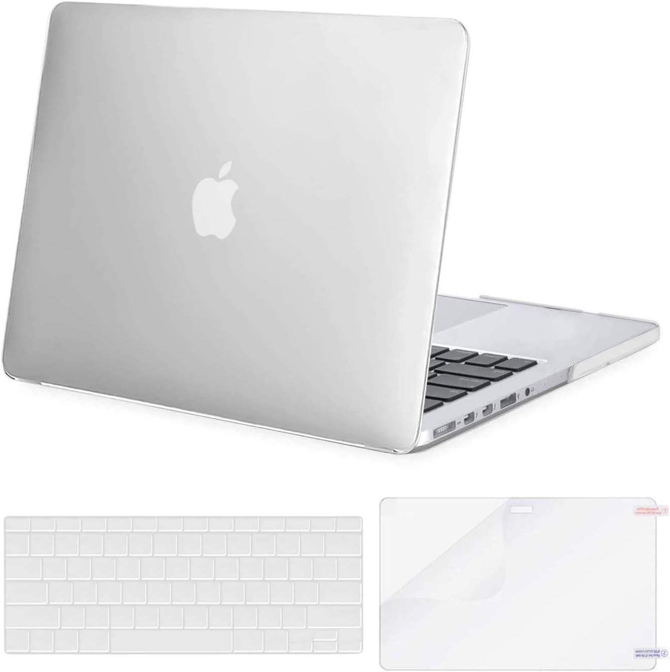 MOSISO Plastic Hard Shell Case & Keyboard Cover & Screen Protector Only Compatible with Older Version MacBook Pro Retina 15 inch (Model: A1398, Release 2015 - end 2012), Frost