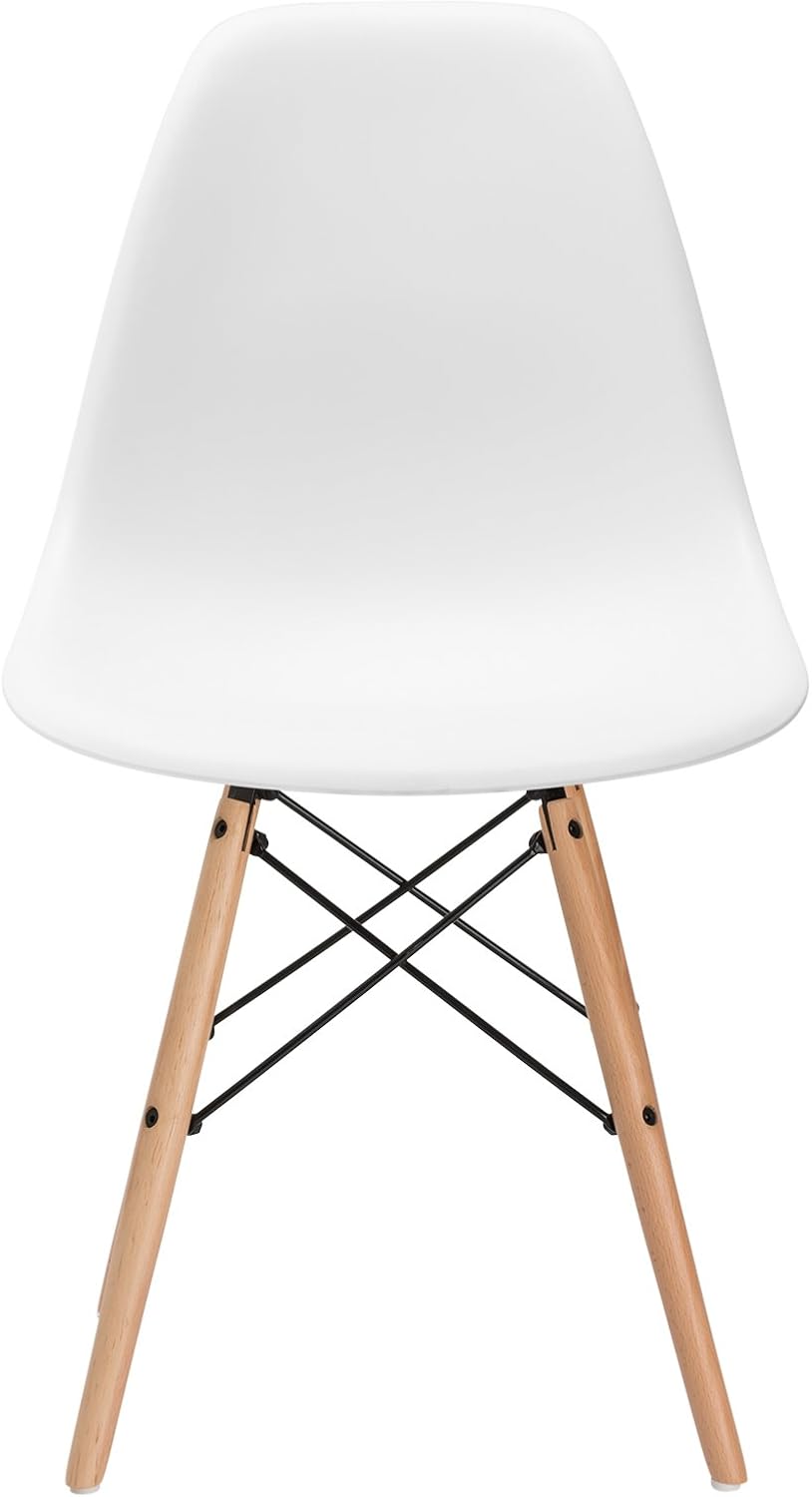 Poly and Bark Modern Mid-Century Modern Side Chair with Natural Wood Legs for Kitchen, Living Room and Dining Room in White - Chairs