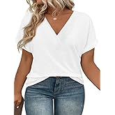 Beautife Womens Plus Size V Neck T Shirts Short Sleeve Summer Dressy Casual Tunic Tops Loose Fit Tees Blouse
