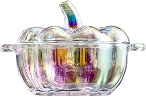 Qialexicon Glass Candy Dish with Lid Candy Jar Decorative Pumpkin Serving Bowl for Home Decoration Buffet, Colorful
