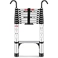 Wolec Telescoping Ladder, 8.5FT Aluminum Lightweight Portable Telescopic Ladder with Hook, Stabilizers & Wheels, Heavy Duty 330lbs Max Capacity, Extension Ladder for Roofs, RVs, Outdoor-Sliver