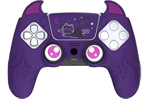 PlayVital Halloween Cute Demon Controller Silicone Case for ps5, Kawaii Controller Cover Gamepad Skin Protector for ps5 with Touch Pad Sticker & Thumb Grip Caps - Purple
