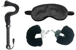 Satin Eye Mask Set of 2, Cozy Adjustable Plush Handcuffs, Fun Party Game Accessory Set of 2 (Black-3pcs)