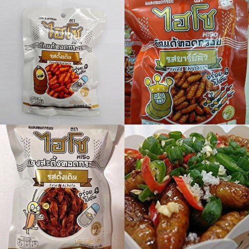 Fried Chrysalis salt & BBQ Flavour New Fried Acheta,Crispy Snack Net. Wt.15 G. X 3 Packs