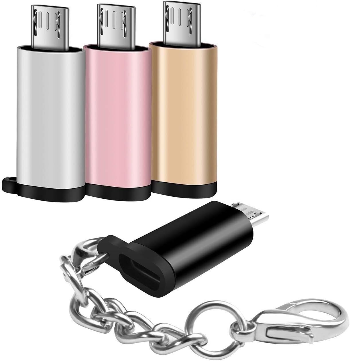 USB C to Micro USB Adapter 4 Pack, Micro USB Male to USB Type C Female Converter Charger Connector with Keychain fit Power Bank Digital Camera Samsung Galaxy S7 Edge LG G4 Nexus 5 6 Android More