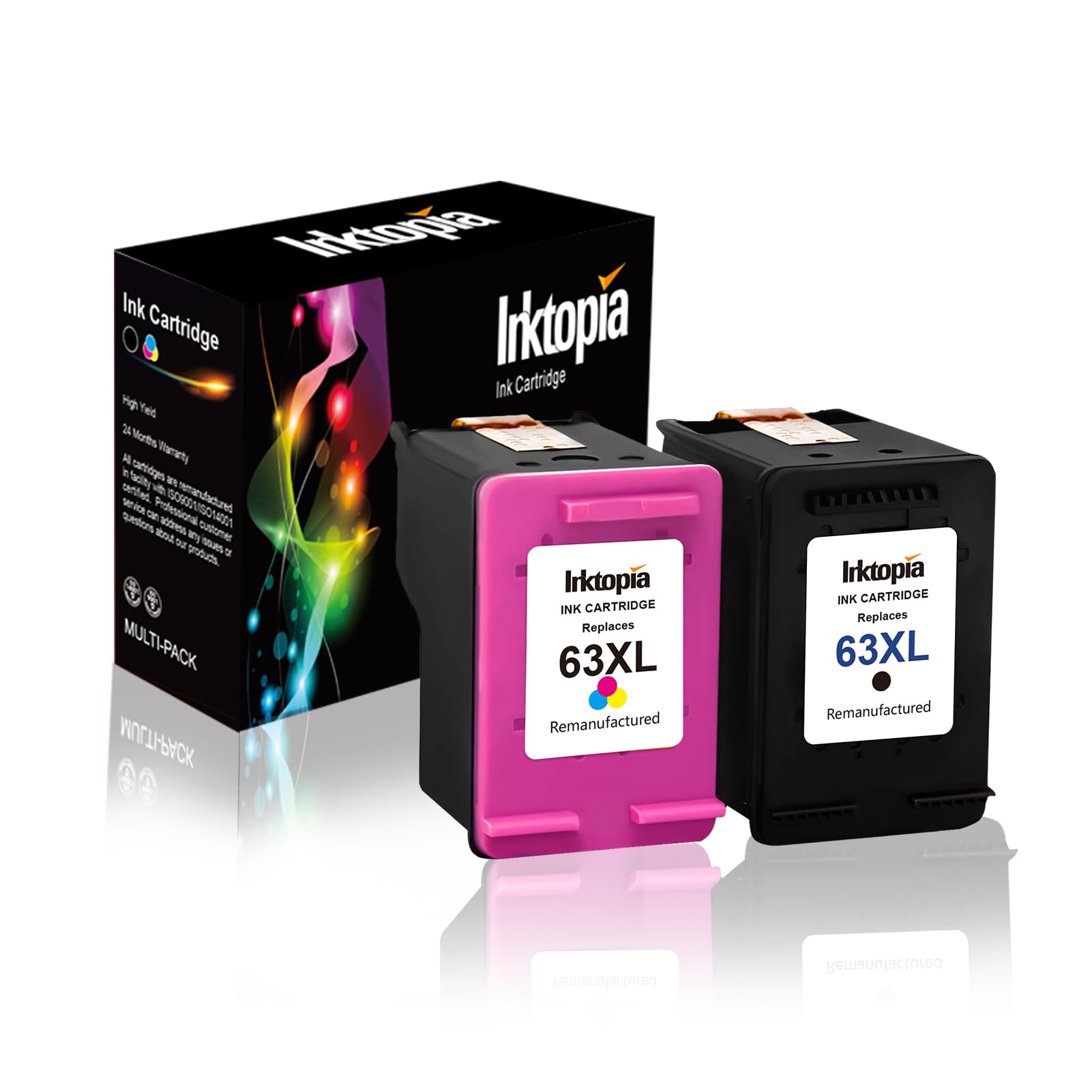 Photo 1 of Inktopia Remanufactured Ink Cartridge Replacement for HP 63XL 63 XL Black and Color use with HP Officejet 5255 5258 3830 3833 4650 Envy 4520 4516 DeskJet 1112 2132 3633 3634 Printer
