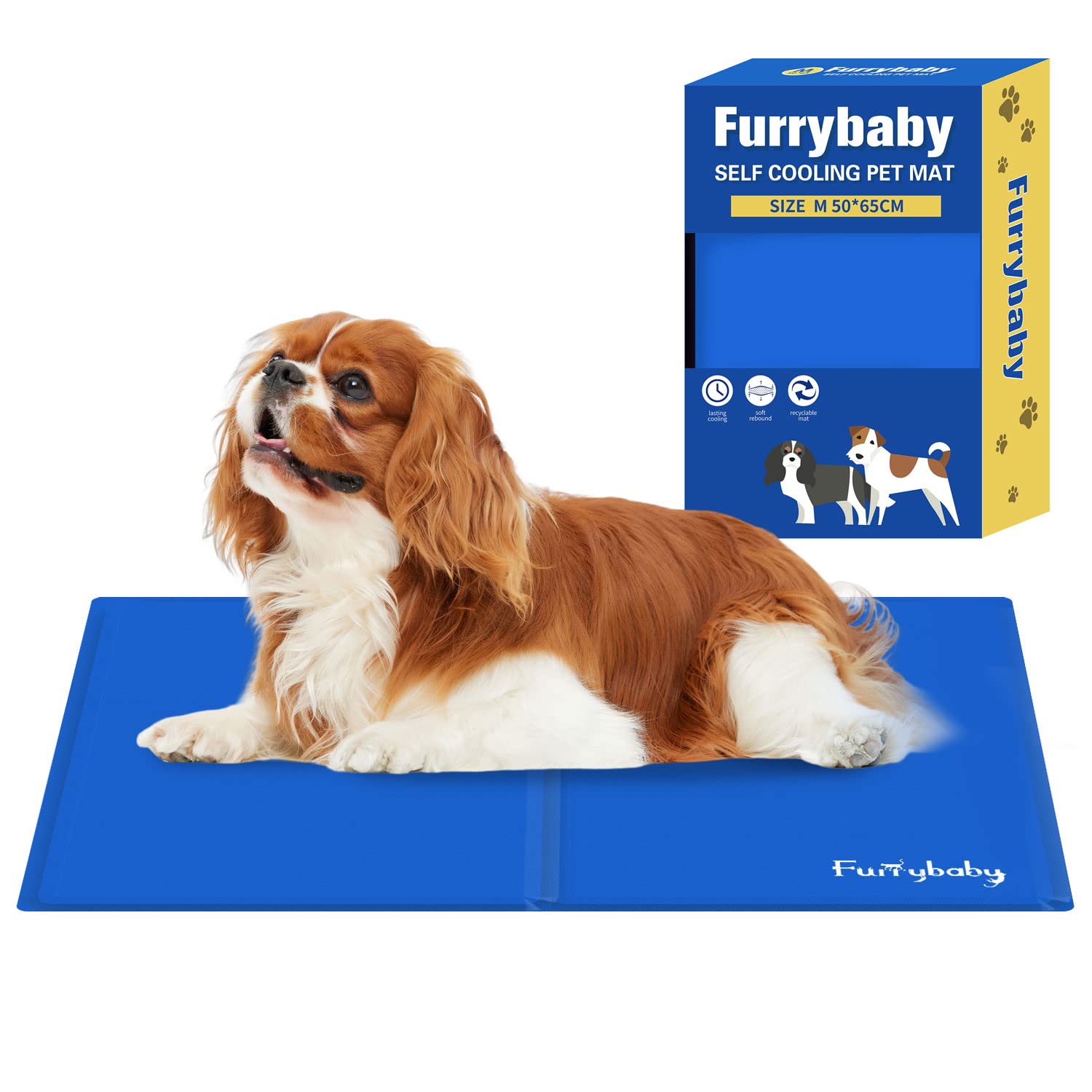 furrybaby Dog Cooling Mat, Pet Bed Dog Mat Self-Cooling Pad Cool Gel Bed Large Pads Mats, No Need to Refrigerate or Freeze, Apply Indoors Outdoors Car(Blue 50x65cm)