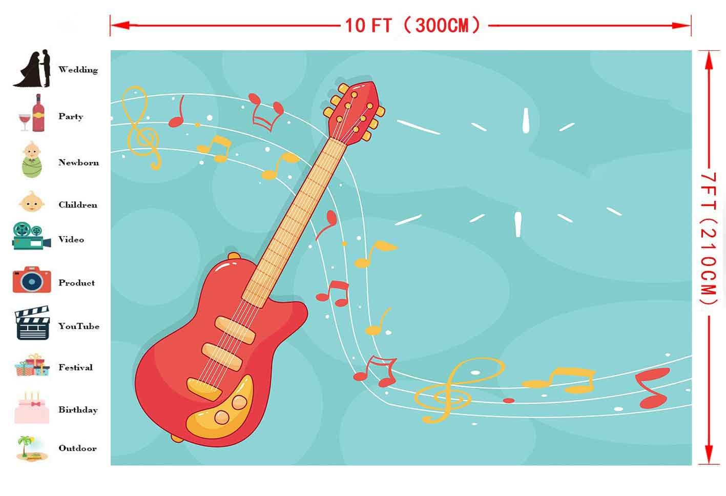 ブルー 背景 楽器 Fhzon スタッフ 写真 テーマ ボケ カートゥーン B07dstdn1m 10x7フィート 背景 Youtube背景 ギター パーティー Pfh343 スタジオ小道具 写真ブース ギターアクセサリ 大感謝セール