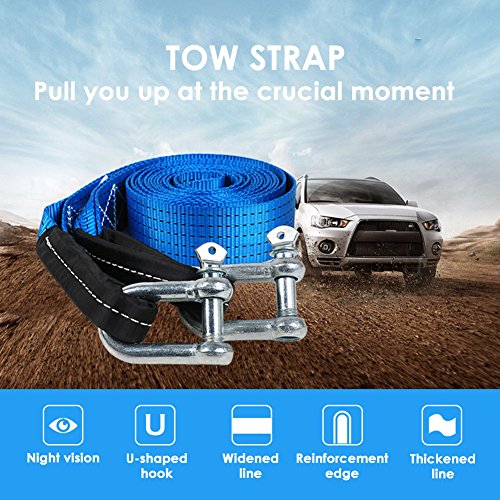 LIVEHITOP Tow Strap Recovery Kit Snatch Block(5m 8ton/16.5ft 17000Lb) Nylon Snatch Strap + D Ring Bow Shackles(2pcs) Off Road Winch Heavy Duty Equipment for Recovery Towing