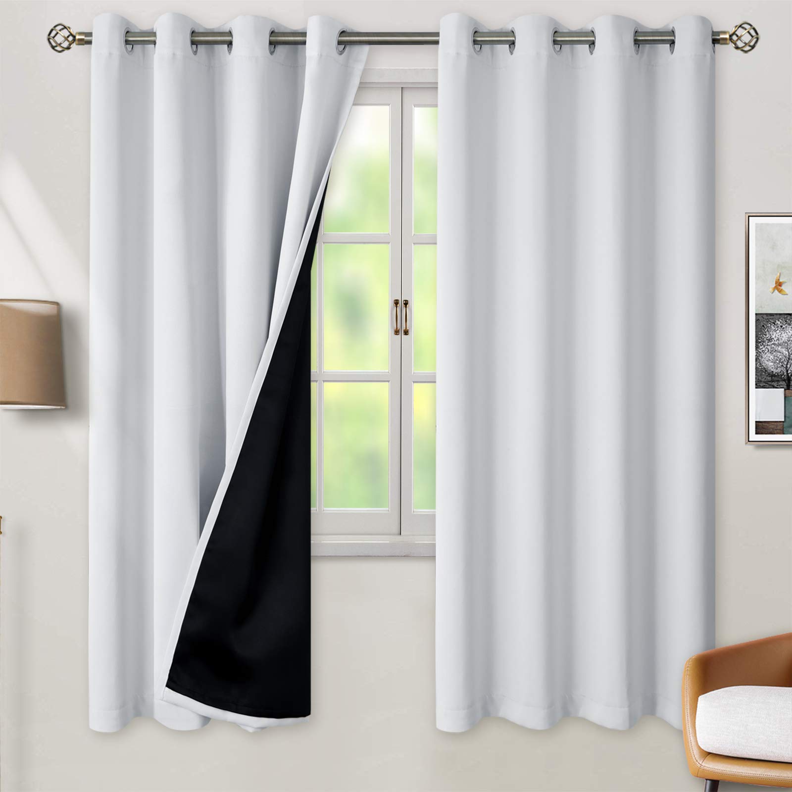 BGment Greyish White 100% Blackout Curtains for Living Room 72 Inch Length 2 Panels, Thermal Insulated Full Light Blocking Energy Save Window Drapes for Nursery Bedroom Darkening, 52 Inch Wide Each Image