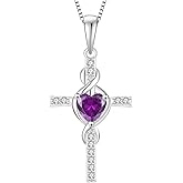 Lwsary Infinity Cross Necklace 925 Sterling Silver Crucifix Christian Religious Pendant Birthstone Jewelry Gifts for Women