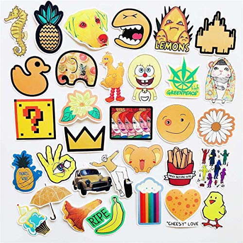 70pcs Cute Unique Trend Yellow Cartoon Waterproof Sticker Kids Girl Sickers Car Bicycle Suitcase Laptop Computer Water Bottle Mobile Phone Stickers Decals (Yellow)