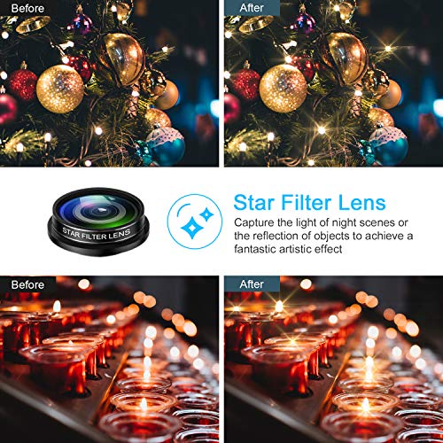 Phone Camera Lens, 5 in 1 iPhone Camera Lens Kit - 12x Telephoto Lens+180°Fisheye Lens+0.65x Wide Angle Lens+12x Macro Lens+Star Filter Lens,Phone Photography Video Lens with Tripod+Remote Shutter - Thumbnail 5