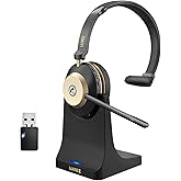 LUXEE Wireless Headset with Mic - Noise Cancelling Bluetooth Headphones for Truckers, Zoom & Computer - V5.3 Long Battery Life Single-Ear Wireless Headphone for Office, Home & Driving
