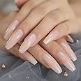 CoolNail Glossy Nude Ballerina Press on False Nails Extra Long Natural Coffin UV Fake Fingers nails with Jelly Glue Sticker