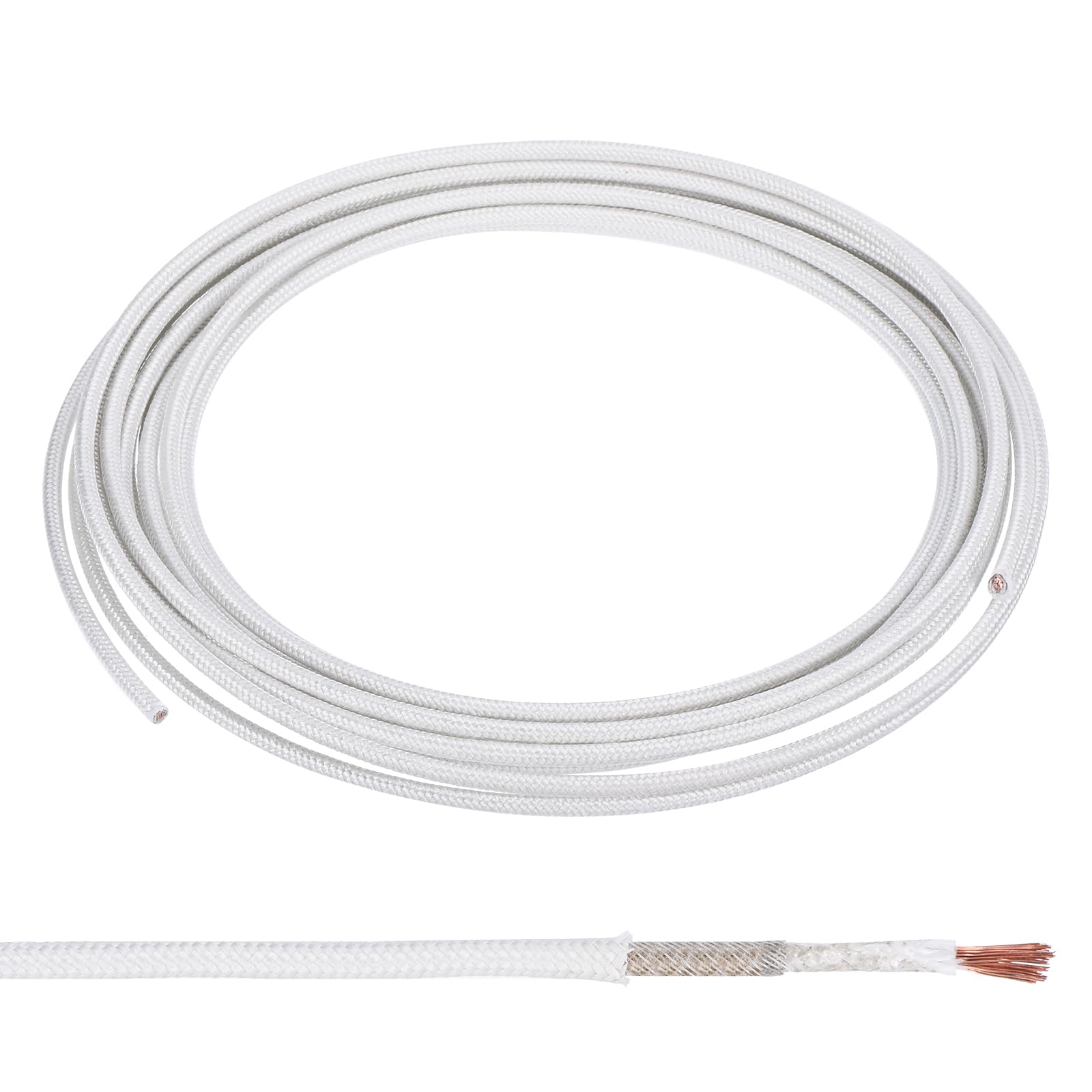 PATIKIL 19.7Ft 13 AWG High Temperature Wire, -60-350 Degrees Celsius Mica Glass Fiber Electronic Wire Insulated Heat Resistant Electronical Flexible Cable for Lamp Boiler Heater, White