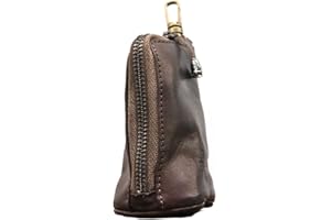 LFWATAXY Medieval Leather Zipper Coin Pouch, Genuine Cowhide Handcrafted Coin Organizer Change Holder Keychain Coin Purse for Men & Women (Coffee)