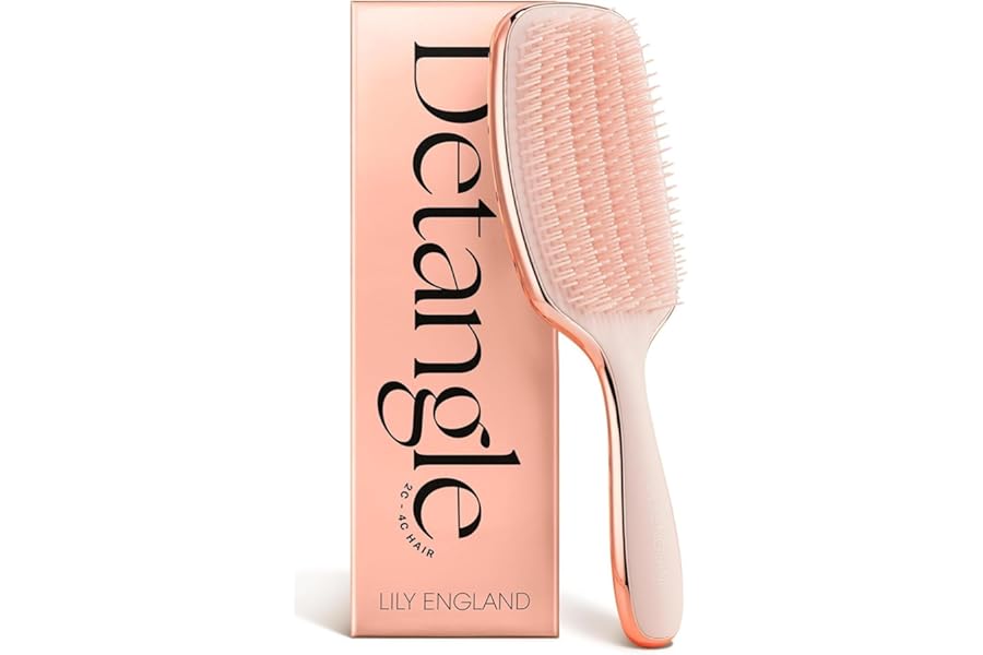 Lily England Detangling & Styling Brush – Pain-Free Brush for Curly Wet & Dry Hair With Flexible Bristles – Easy to Hold Rose Gold Brush for Women’s 3c to 4c Curls