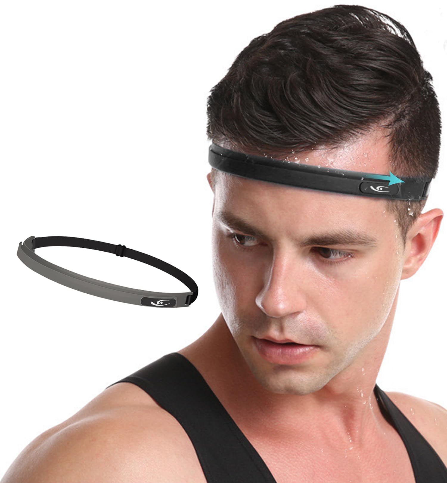 Photo 1 of HiRui Sports Silicone Sweatband, Headband with Sweat-Guiding Channels Away From Eyes, Soft and Flexible, Universal Fit with Elastic Strap, Helmet-Compatible (Translucent Black (1PCS))