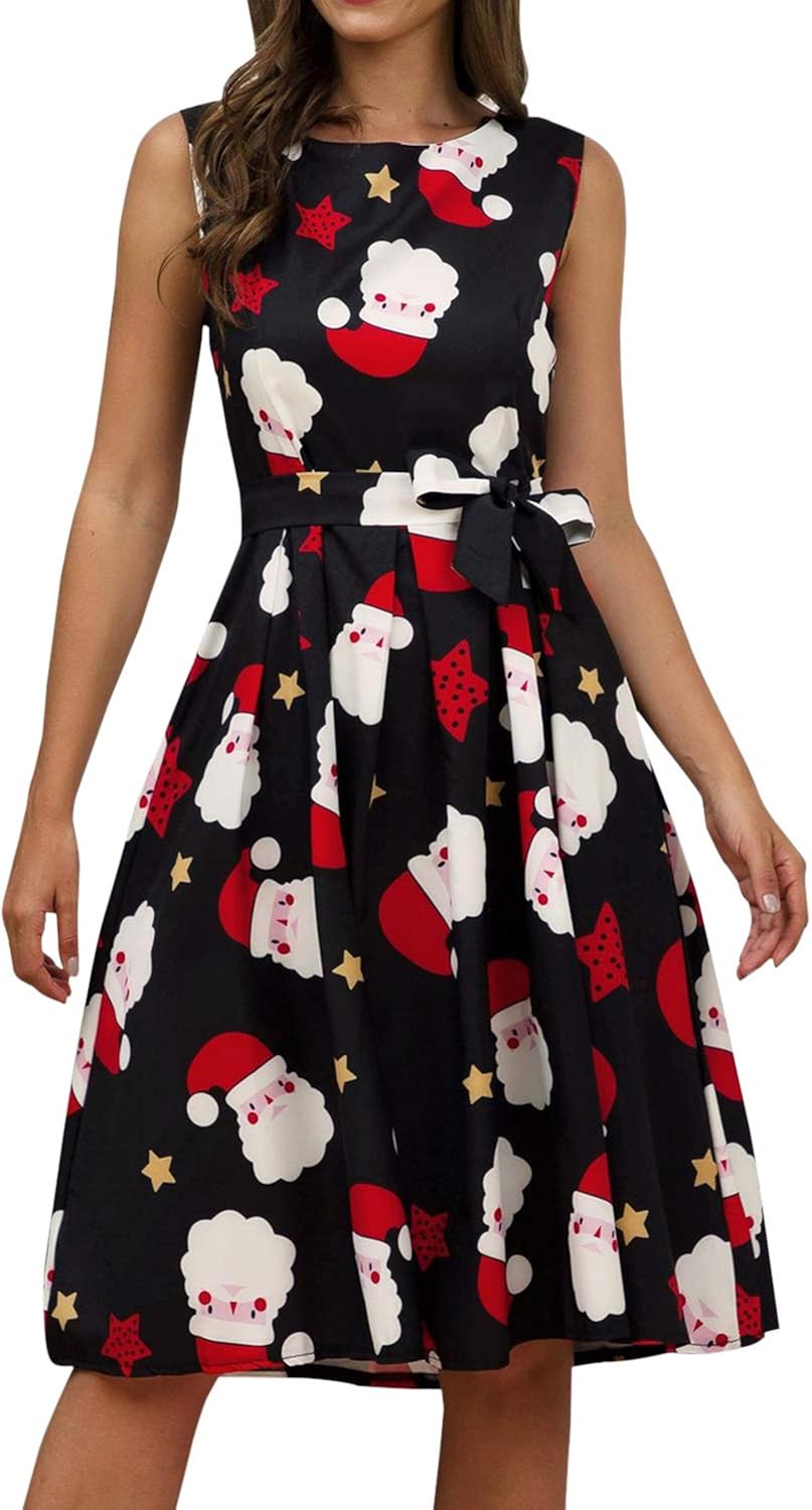 Fashion Story Christmas Dress for Women A Line Sleeveless