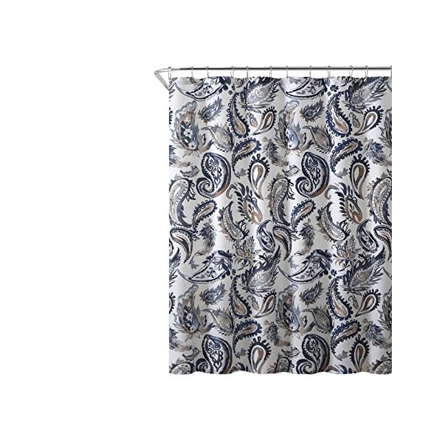 Decorative Navy Blue Gold Fabric Shower Curtain Watercolor Floral